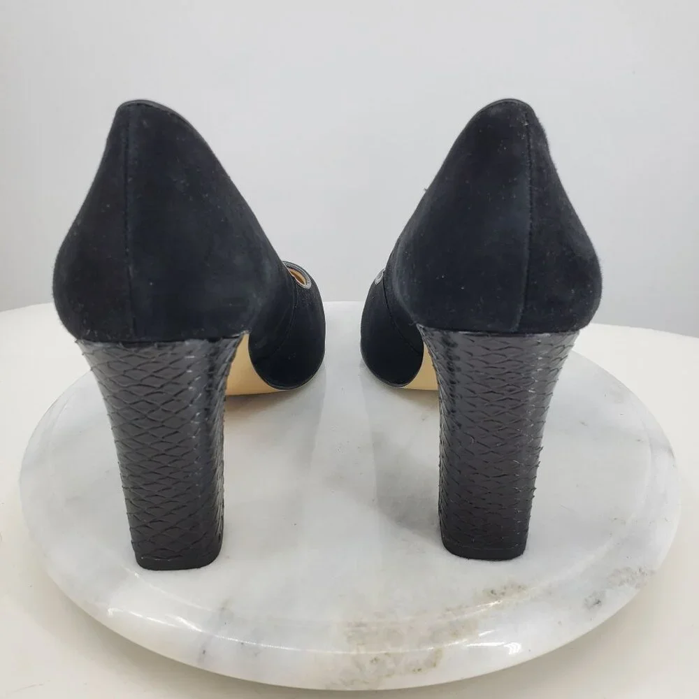 Talbots Women's Black Suede Round‎ Toe Faux Snake Skin High Heel Pump Shoes 9.5